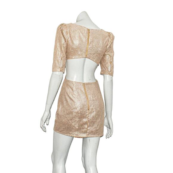 Camila Coelho Bailey Mini Dress Metallic Beige Cut-out Size XS - Picture 5 of 11